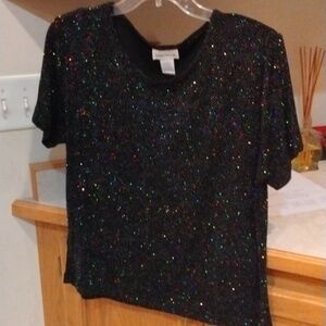 Dana Taylor Black sparkling top, made in Mexico, size Large